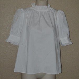 Sz S Cami NYC White Ruffle Edge Short Sleeve Cotton Blend Blouse